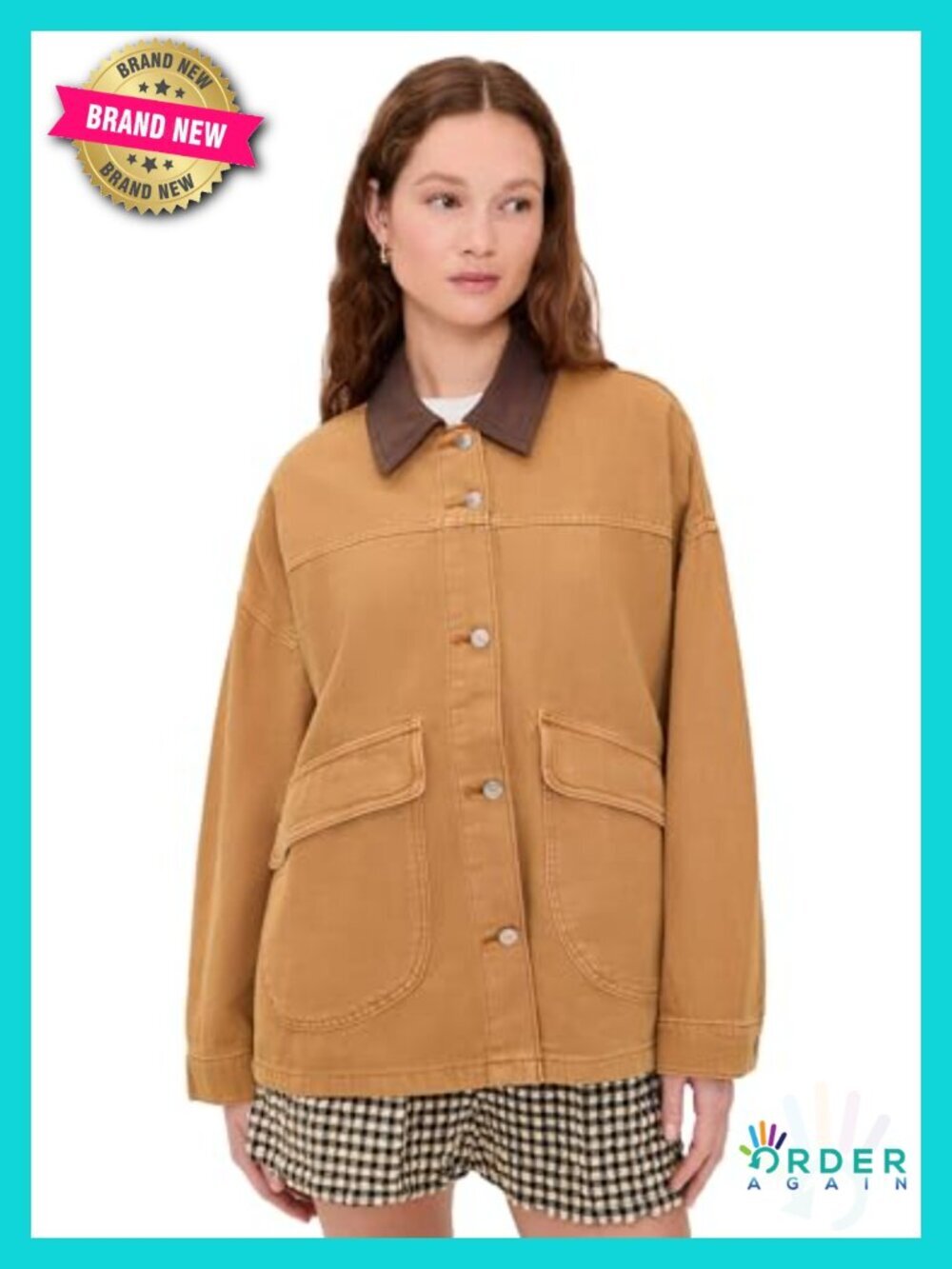 Cotton Blend Hemp Canvas Denim Jacket with Button Placket